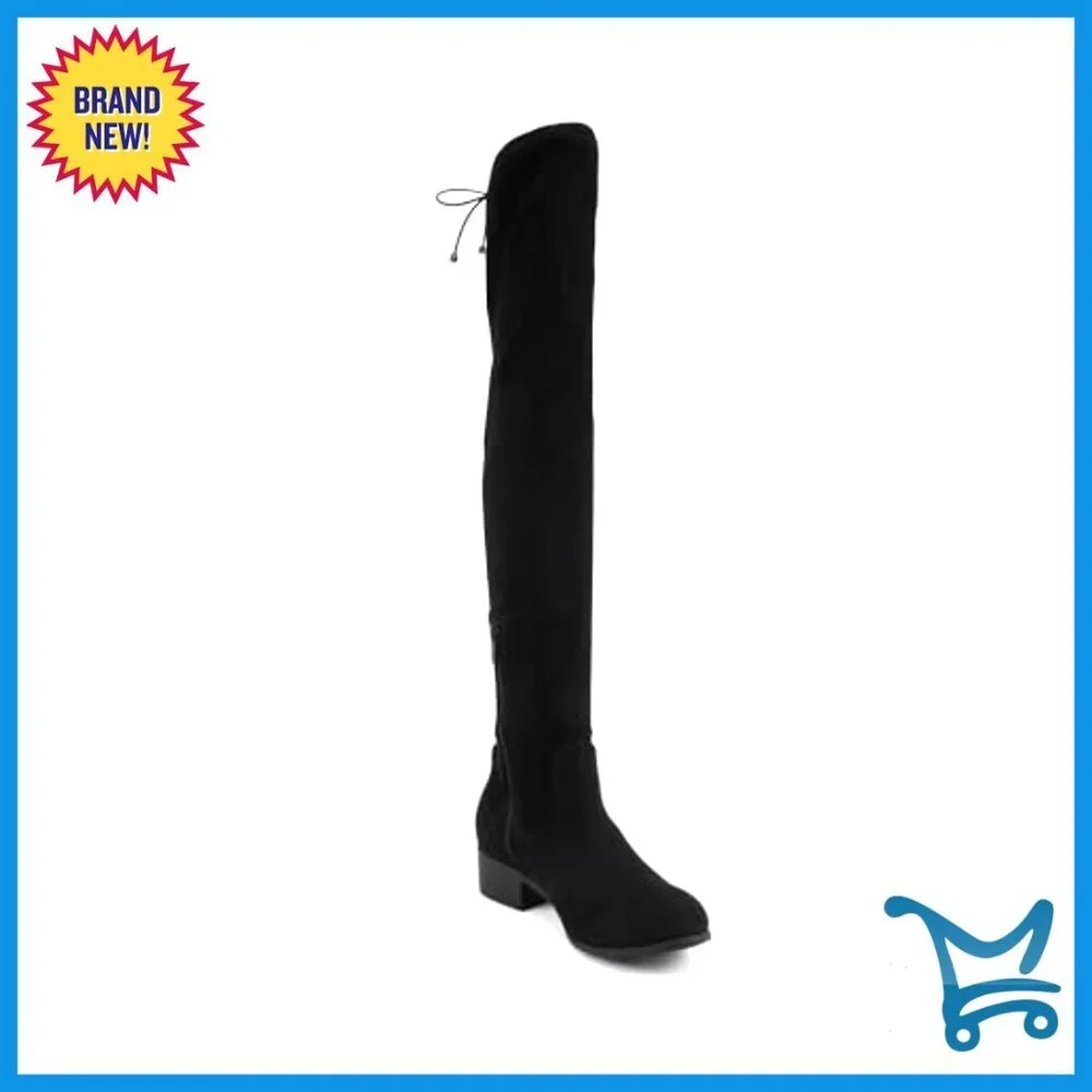 Knee High Over the Knee Boots with Drawstring Low Block Heel